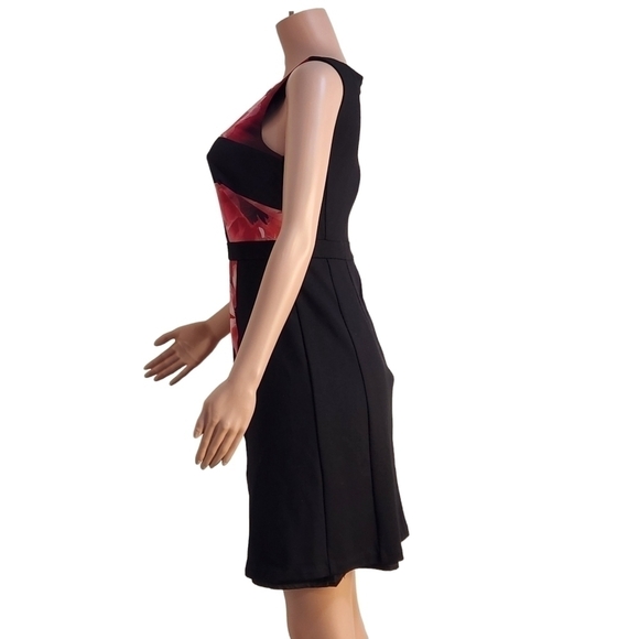 ELLEN Tracy Black Colorblock Pink Multi-Color Floral Sheath Dress Size: 4 - Picture 9 of 11